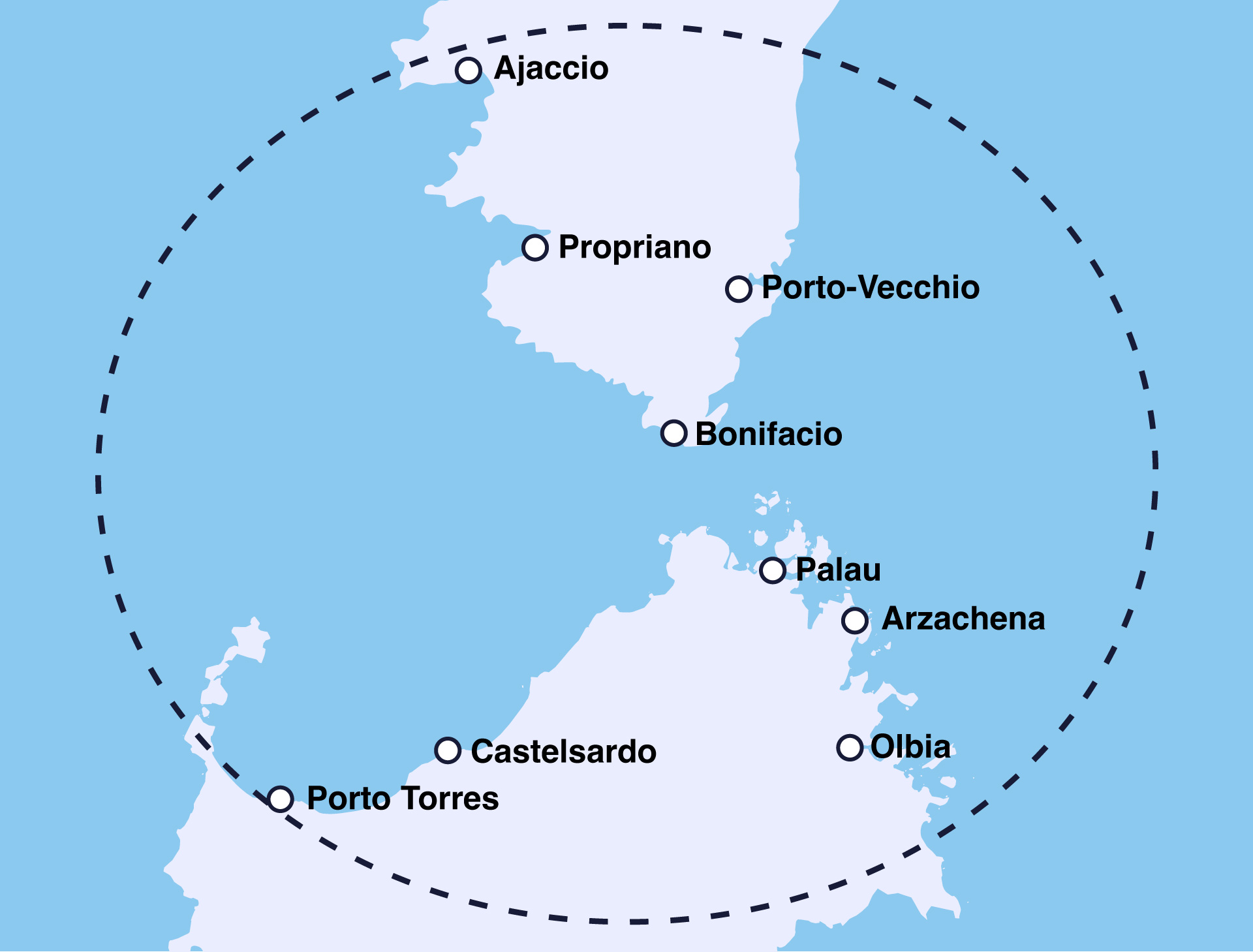 Plan des croisières et transferts en Corse du Sud avec Euroyachts